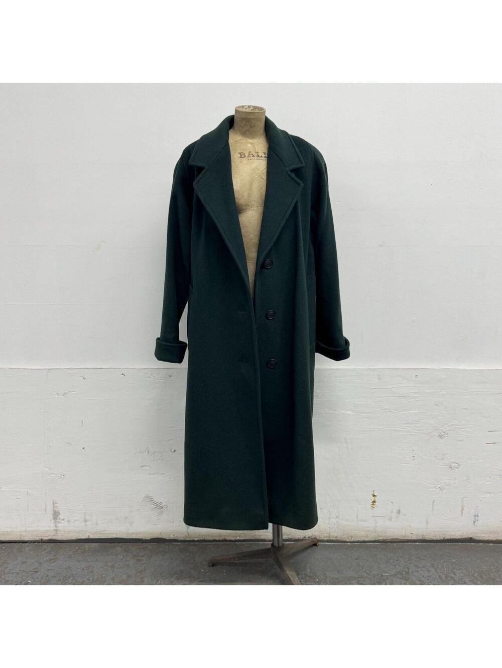 Vintage 1980s–1990s Larry Levine Forest Green Wool Maxi Duster Overcoat